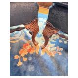 Pair of Vintage Dark Blue Wingback Arm Chairs & Matching Ottoman