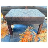 Pair of Vintage Dark Blue Wingback Arm Chairs & Matching Ottoman