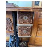 Antique Treadle Standard Brand Sewing Machine with Cast Base & Carved Drawers