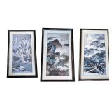 Trio of Hand Painted Chinese Porcelain Plaques of Landscape Scenes