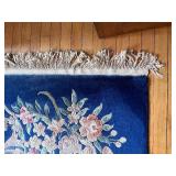 Vintage Large Chinese Blue Wool Carpet with Floral Designs, Oval Medallion Center