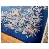 Vintage Large Chinese Blue Wool Carpet with Floral Designs, Oval Medallion Center