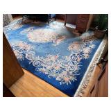 Vintage Large Chinese Blue Wool Carpet with Floral Designs, Oval Medallion Center