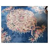 Vintage Large Chinese Blue Wool Carpet with Floral Designs, Oval Medallion Center