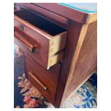 Vintage Curved Walnut Art Deco Executive Desk With Glass Top & Chair