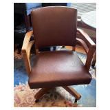 Vintage Curved Walnut Art Deco Executive Desk With Glass Top & Chair