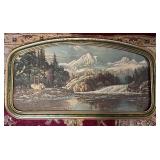 Vintage "Bow River Falls" by Frederick D. Ogden Print Framed In A Classic Curved Green Frame
