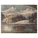 Vintage "Bow River Falls" by Frederick D. Ogden Print Framed In A Classic Curved Green Frame