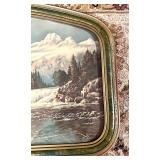 Vintage "Bow River Falls" by Frederick D. Ogden Print Framed In A Classic Curved Green Frame