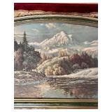 Vintage "Bow River Falls" by Frederick D. Ogden Print Framed In A Classic Curved Green Frame