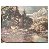 Vintage "Bow River Falls" by Frederick D. Ogden Print Framed In A Classic Curved Green Frame