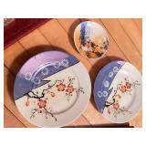 Two Chickadees Perched On A Branch Artwork & Hand Painted Japanese Plates