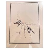 Two Chickadees Perched On A Branch Artwork & Hand Painted Japanese Plates
