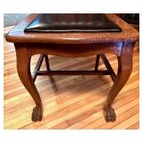 Antique Oak Single Dining Chair with Black Leather Seat & Claw Feet