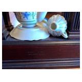 Arch Wood Quartz Mantel Clock with Tea Set China Decor