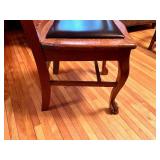 Antique Oak Single Dining Chair with Black Leather Seat & Claw Feet