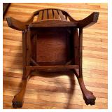 Antique Oak Single Dining Chair with Black Leather Seat & Claw Feet