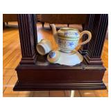 Arch Wood Quartz Mantel Clock with Tea Set China Decor