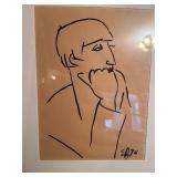 Vintage Framed Original Portrait Study Drawing Signed EA 