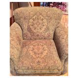 Pair of Retrospect Pattern Fabric Arm Accent Chairs - Like New Condition