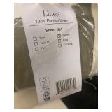 Queen Size 100% French Linen Sheet Set - Olive, Minor Defect