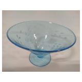 Aqua Blue Etched Floral Bowl