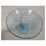 Aqua Blue Etched Floral Bowl