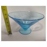 Aqua Blue Etched Floral Bowl