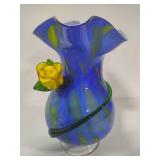 Murano Style Art Glass Vase with Rose