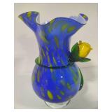 Murano Style Art Glass Vase with Rose