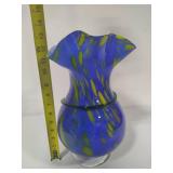 Murano Style Art Glass Vase with Rose