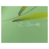 FENTON Hand Painted Green Frosted Dragonfly Fan Vase *Signed*