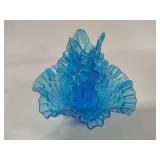 *RARE* FENTON Blue Iridescent Hobnail Glass Three-Horn Epergne