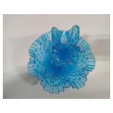 *RARE* FENTON Blue Iridescent Hobnail Glass Three-Horn Epergne