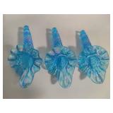 *RARE* FENTON Blue Iridescent Hobnail Glass Three-Horn Epergne