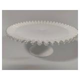 FENTON Silvercrest White Milk Glass Ruffled Pedestal Cake Plate