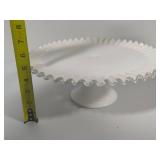 FENTON Silvercrest White Milk Glass Ruffled Pedestal Cake Plate