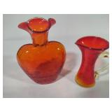 Crackle Glass Vase & Amberina Pitcher