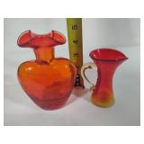 Crackle Glass Vase & Amberina Pitcher