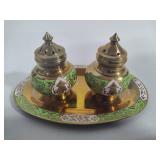 Brass Salt & Pepper Set w/Tray