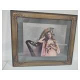 "Girl with Harp" in Antique Frame