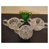 Heisey Green Glass Creamer & Asst Crystal Creamer/Sugar Bowls