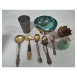 Green Round Pegleg Salt Shaker & Misc Silver Plated/Etc