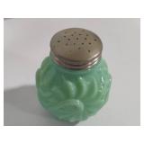 Green Round Pegleg Salt Shaker & Misc Silver Plated/Etc