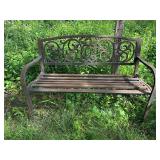 Cast Iron Outdoor Garden Bench with Ornate Backrest
