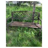 Cast Iron Outdoor Garden Bench with Ornate Backrest