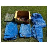 Set of Blue and Camouflage Tarps with Assorted Cords