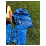 Set of Blue and Camouflage Tarps with Assorted Cords