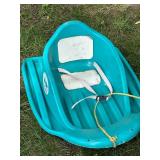 Lot of 3 Sleds: Flexible Flyer F021 and Two Plastic Toboggans