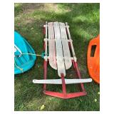 Lot of 3 Sleds: Flexible Flyer F021 and Two Plastic Toboggans